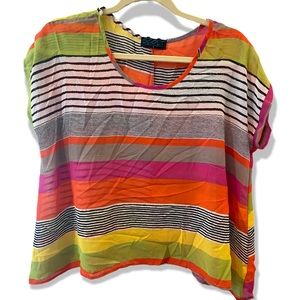 SCOUT neon striped sheer blouse 90s Y2K retro vibe womens top Artsy Eclecticism
